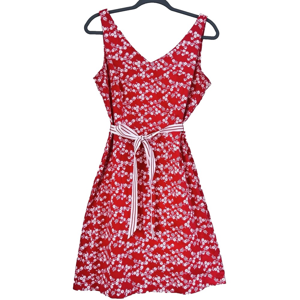 Women's ‎ Red Tank Dress Ditsy Floral Picnic Sz 8 Cottagecore Granola Retro